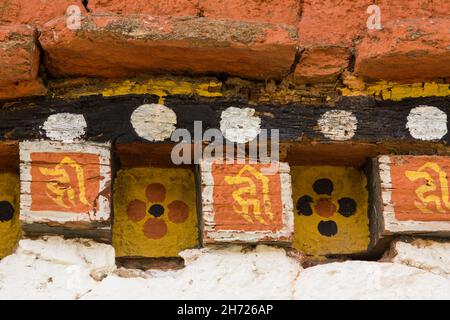 Detail of the Buddhist religious art at the Dechen Phodrang Monastery in Thimphu, Bhutan. Stock Photo