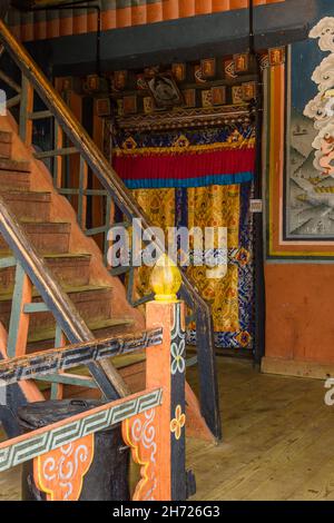 Interior of the Dechen Phodrang Monastery in Thimphu, Bhutan. Stock Photo