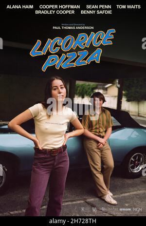 RELEASE DATE: December 25, 2021 TITLE: Licorice Pizza STUDIO: Focus Features DIRECTOR: Paul Thomas Anderson PLOT: The story of Alana Kane and Gary Valentine growing up, running around and going through the treacherous navigation of first love in the San Fernando Valley, 1973. STARRING: ALANA HAIM as Alana Kane, COOPER HOFFMAN as Gary Valentine. (Credit Image: © Focus Features/Entertainment Pictures) Stock Photo