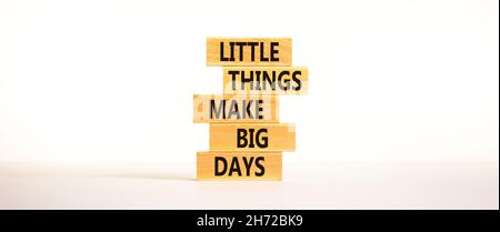 Little things make big days symbol. Wooden blocks with words Little things make big days. Beautiful white background, copy space. Business, motivation Stock Photo