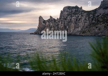 Crimea, Novy Svet, mountain Karaul-Oba at sunset Stock Photo