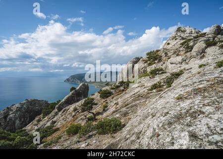 The evening sunset over the Caraul-Oba mountain, Novy Svet, Crimea Stock Photo