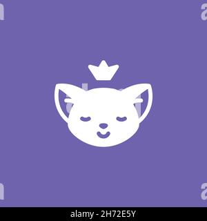 Fennec cute animal logo concept with big ears and crown on violet background Stock Vector