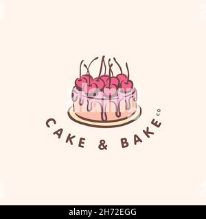 Cake bakery concept logo with cherry Stock Vector