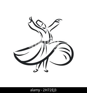 Dancing ethnic islamic dervish sufi in national cloth Stock Vector