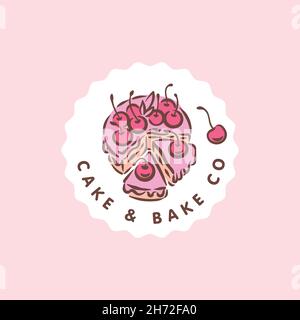 Cake bakery concept logo on pink background Stock Vector