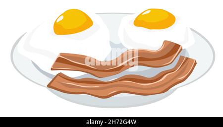 Fried Eggs cartoon color vector illustration, horizontal, over white, isolated Stock Vector