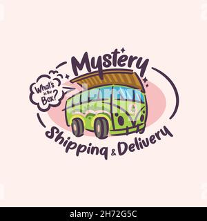 Mystery hippie bus box delivery logo concept Stock Vector