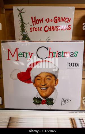 Christmas Themed Vinyl Record display in Barnes & Noble in New York City, USA Stock Photo