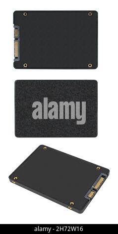 Solid-State Drive on a white background isolated, a collage of three projections view from one side view from the other side and view from an angle Stock Photo
