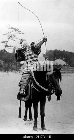 Horse mounted archer, Japan, early 1900s Stock Photo