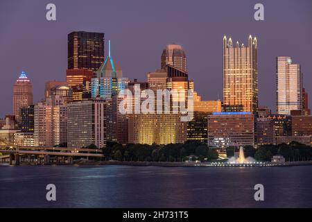 Cityscape of Pittsburgh, Pennsylvania. Allegheny and Monongahela Rivers in Background. Ohio River. Pittsburgh Downtown With Skyscrapers and Beautiful Stock Photo