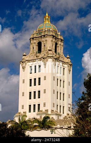 Beverly Hills City Hall is a prime example of Spanish Revival Architecture and it opened in 1932. Stock Photo
