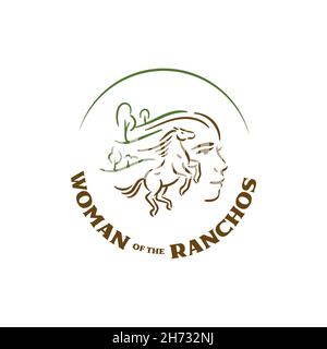 Horse with woman on rancho logo concept Stock Vector