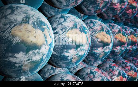 Parallel universes in many worlds interpretation of quantum physics. Multiple Earth planents in multiverse. Elements of this image furnished by NASA. Stock Photo