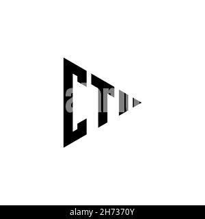CT Monogram logo letter with triangle play button shape style on isolated background. Triangle monogram logo, triangle play logo letter. Stock Vector