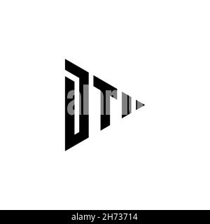 DT Monogram logo letter with triangle play button shape style on isolated background. Triangle monogram logo, triangle play logo letter. Stock Vector