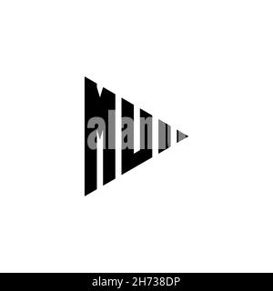 MU Monogram logo letter with triangle play button shape style on isolated background. Triangle monogram logo, triangle play logo letter. Stock Vector