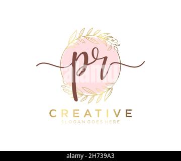 PR feminine logo. Usable for Nature, Salon, Spa, Cosmetic and Beauty Logos. Flat Vector Logo Design Template Element. Stock Vector