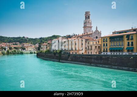 Photo of the buildings on the Adge river at Verona Stock Photo
