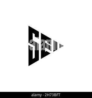 SE Monogram logo letter with triangle play button shape style on isolated background. Triangle monogram logo, triangle play logo letter. Stock Vector
