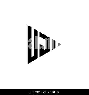 UJ Monogram logo letter with triangle play button shape style on isolated background. Triangle monogram logo, triangle play logo letter. Stock Vector