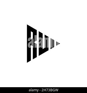 RU Monogram logo letter with triangle play button shape style on isolated background. Triangle monogram logo, triangle play logo letter. Stock Vector