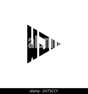 WJ Monogram logo letter with triangle play button shape style on isolated background. Triangle monogram logo, triangle play logo letter. Stock Vector