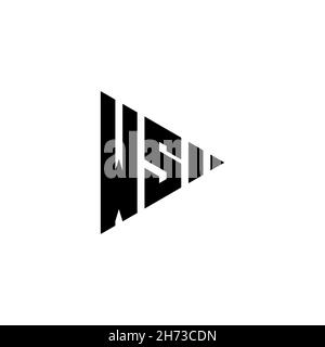 WS Monogram logo letter with triangle play button shape style on isolated background. Triangle monogram logo, triangle play logo letter. Stock Vector