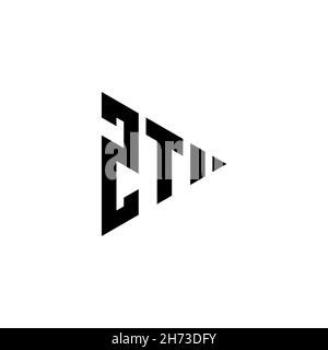 ZT Monogram logo letter with triangle play button shape style on isolated background. Triangle monogram logo, triangle play logo letter. Stock Vector