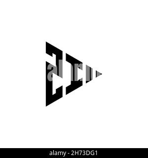 ZI Monogram logo letter with triangle play button shape style on isolated background. Triangle monogram logo, triangle play logo letter. Stock Vector