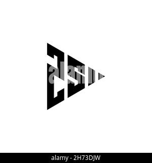 ZS Monogram logo letter with triangle play button shape style on isolated background. Triangle monogram logo, triangle play logo letter. Stock Vector