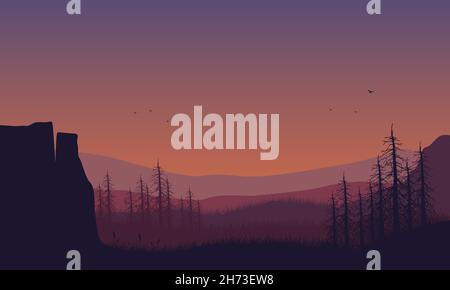 Incredible natural scenery from the out of the city at dusk in the afternoon. Vector illustration Stock Vector