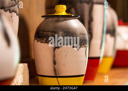 Mark of the Potter, located in the old Grandpa Watts gristmill in Clarkesville, Georgia, offers handmade fine pottery by local artisans. (USA) Stock Photo