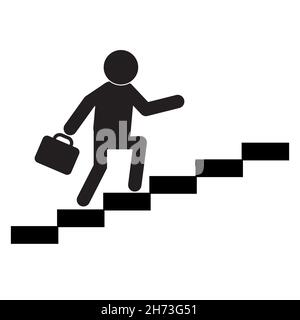 businessman walks up the stairs icon on white background. Business concept growth sign. flat style. Stock Photo