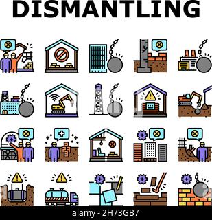 Dismantling Construction Process Icons Set Vector Stock Vector