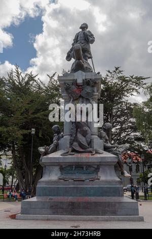 Statue of Ferdinand Magellan in the Plaza de Armas, Punta Arenas, Chile Stock Photo