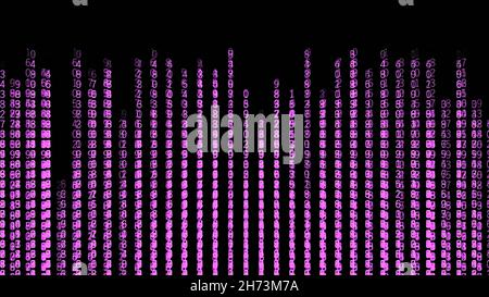 Rain of numbers in computer. Motion. Beautiful hacker background with lines of changing numbers. Matrix rain of colored changing numbers on black back Stock Photo