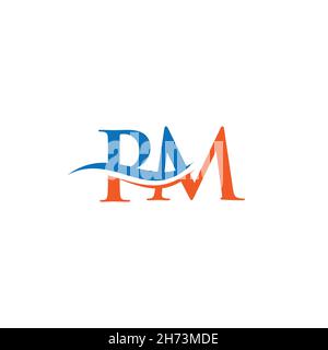 Creative and Minimalist Letter PM Logo Design with water wave