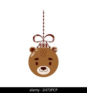 Merry Christmas and new year ball with cute otter. Cartoon winter holidays animal bauble. Vector stock illustration Stock Vector