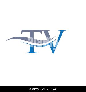 TV T V Swoosh Letter Logo Design with Modern Yellow Swoosh Curved Lines ...