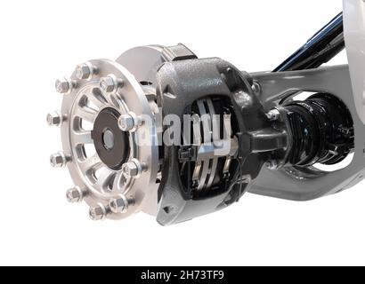 Truck wheel hub with brake. Isolated on white background Stock Photo