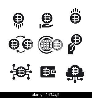 Illustration of the Blockchain And Cryptocurrency Bitcoin Icon Set Stock Vector