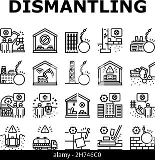 Dismantling Construction Process Icons Set Vector Stock Vector