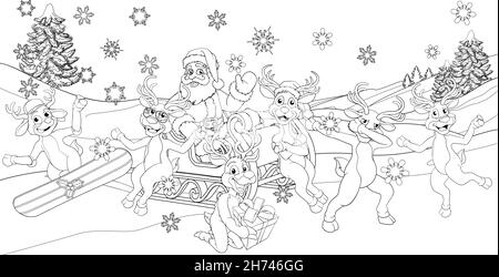 santa reindeer sled coloring 2021 Stock Vector