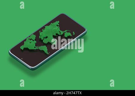 Mobile phone with 3d world map. 3d illustration. Stock Photo