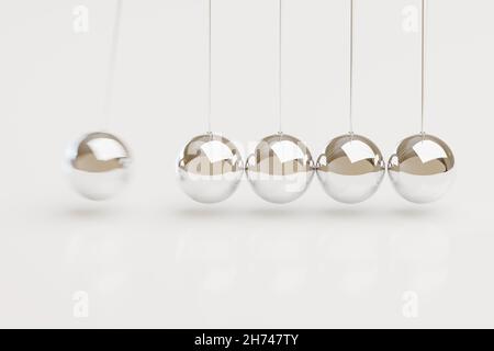 Newton's cradle isolated on white. Balance concept. 3d illustration. Stock Photo