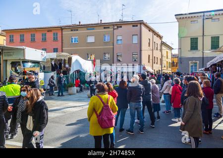 MONTECCHIO EMILIA, ITALY - Oct 24, 2021: The famous San Simone festival and a lot of people Stock Photo