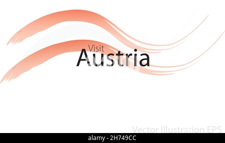 the slogan visit austria with curved waves in watercolor style which are in the colors of the national flag. Vector Illustration Stock Vector