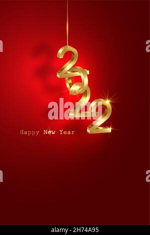 Golden 2022 New Year 3D logo, interlocking numbers. Christmas theme, vector illustration. Holiday design for greeting card, invitation, calendar Stock Vector